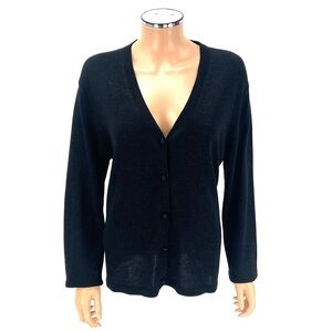 ANN TAYLOR Holiday Sweater Women's SIZE LARGE Black Lurex Metallic Knit Cardigan